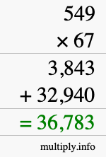 How to calculate 549 times 67 using long multiplication
