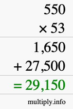 How to calculate 550 times 53 using long multiplication