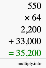 How to calculate 550 times 64 using long multiplication