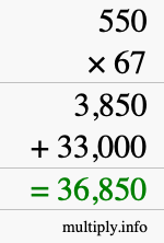 How to calculate 550 times 67 using long multiplication