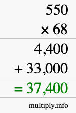 How to calculate 550 times 68 using long multiplication