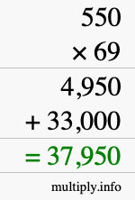 How to calculate 550 times 69 using long multiplication