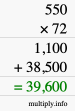 How to calculate 550 times 72 using long multiplication How to calculate 550 times 72 using long multiplication