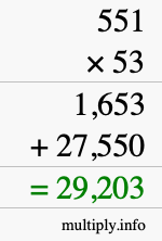 How to calculate 551 times 53 using long multiplication