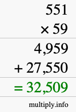 How to calculate 551 times 59 using long multiplication