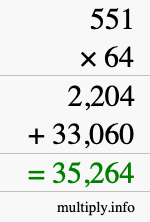 How to calculate 551 times 64 using long multiplication