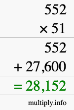 How to calculate 552 times 51 using long multiplication