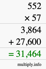 How to calculate 552 times 57 using long multiplication
