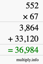 How to calculate 552 times 67 using long multiplication