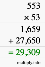 How to calculate 553 times 53 using long multiplication