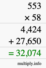 How to calculate 553 times 58 using long multiplication