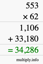 How to calculate 553 times 62 using long multiplication