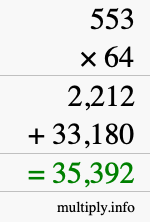 How to calculate 553 times 64 using long multiplication