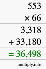 How to calculate 553 times 66 using long multiplication