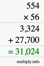 How to calculate 554 times 56 using long multiplication