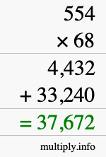 How to calculate 554 times 68 using long multiplication