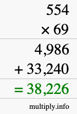 How to calculate 554 times 69 using long multiplication