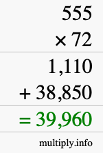How to calculate 555 times 72 using long multiplication How to calculate 555 times 72 using long multiplication