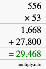 How to calculate 556 times 53 using long multiplication