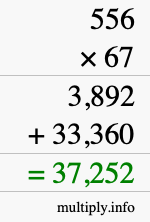 How to calculate 556 times 67 using long multiplication