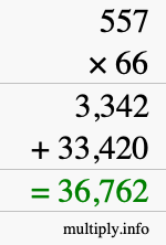 How to calculate 557 times 66 using long multiplication How to calculate 557 times 66 using long multiplication