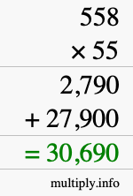 How to calculate 558 times 55 using long multiplication How to calculate 558 times 55 using long multiplication