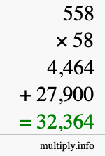 How to calculate 558 times 58 using long multiplication