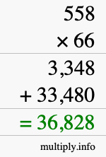How to calculate 558 times 66 using long multiplication How to calculate 558 times 66 using long multiplication