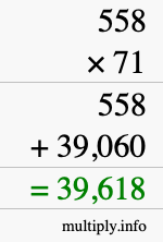 How to calculate 558 times 71 using long multiplication