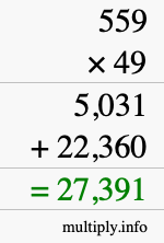 How to calculate 559 times 49 using long multiplication