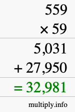 How to calculate 559 times 59 using long multiplication