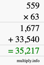 How to calculate 559 times 63 using long multiplication