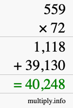 How to calculate 559 times 72 using long multiplication