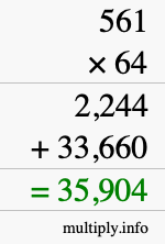 How to calculate 561 times 64 using long multiplication