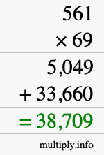 How to calculate 561 times 69 using long multiplication