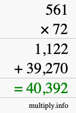How to calculate 561 times 72 using long multiplication