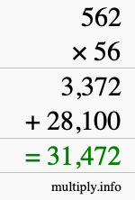 How to calculate 562 times 56 using long multiplication