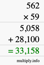 How to calculate 562 times 59 using long multiplication