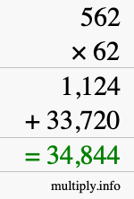 How to calculate 562 times 62 using long multiplication