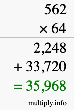 How to calculate 562 times 64 using long multiplication