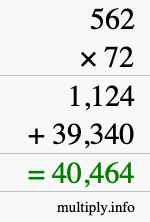 How to calculate 562 times 72 using long multiplication