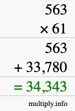 How to calculate 563 times 61 using long multiplication