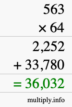 How to calculate 563 times 64 using long multiplication