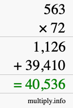 How to calculate 563 times 72 using long multiplication