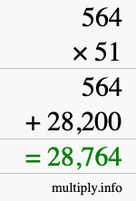 How to calculate 564 times 51 using long multiplication