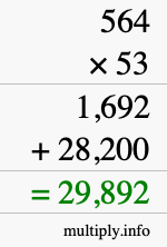 How to calculate 564 times 53 using long multiplication