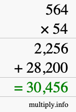 How to calculate 564 times 54 using long multiplication