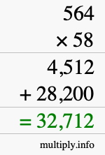 How to calculate 564 times 58 using long multiplication