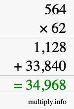 How to calculate 564 times 62 using long multiplication