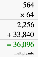 How to calculate 564 times 64 using long multiplication